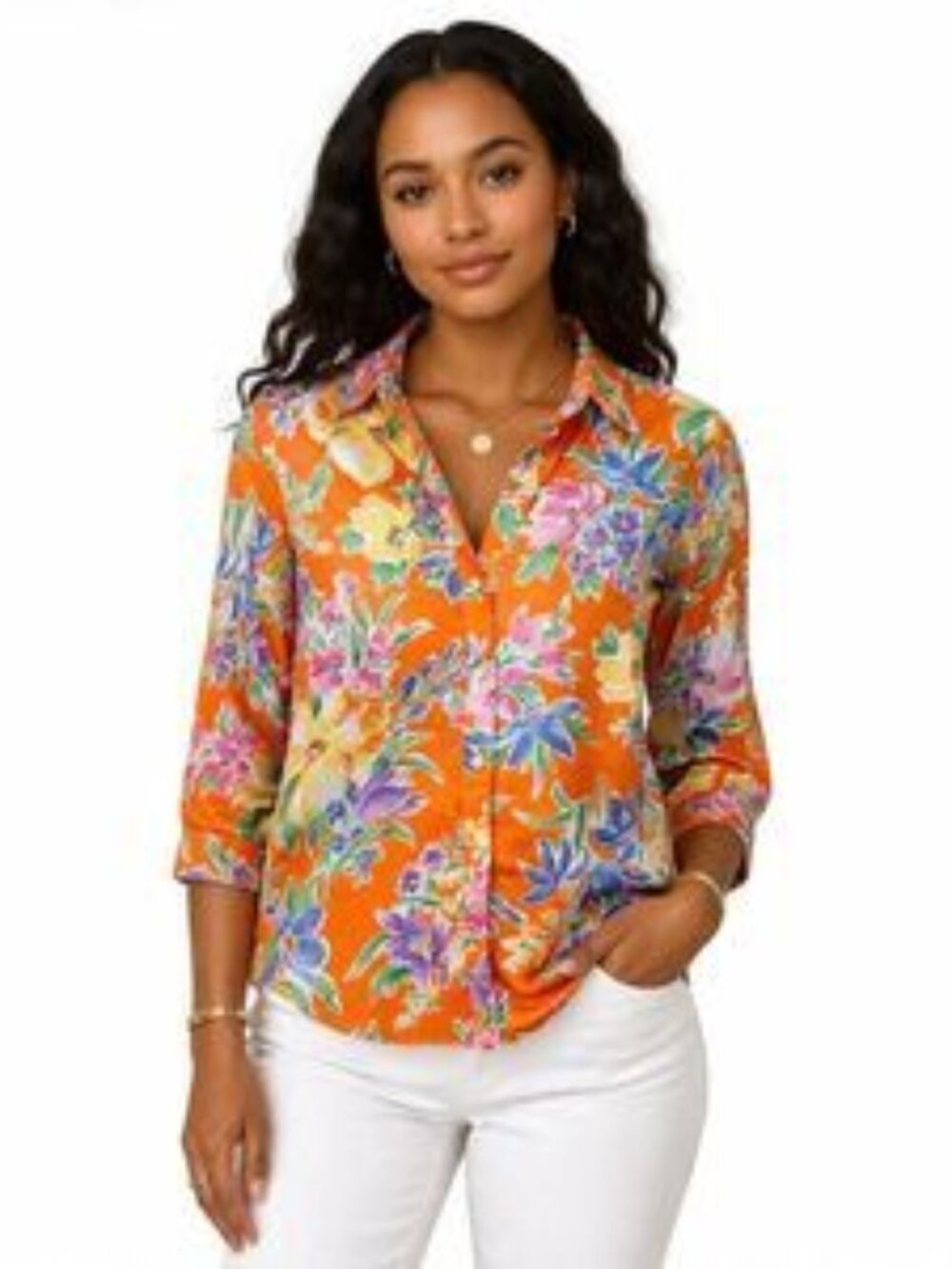 Ralph Lauren Floral Button-Up Shirt in Bright Orange Size XL